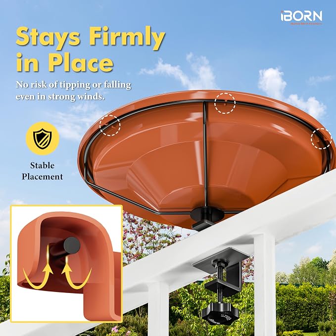 iBorn Bird Bath, Deck Mounted Bird Baths 12inch, Birdbath - Image 6