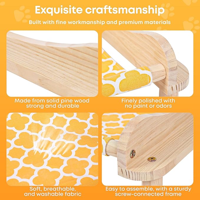 Elevated Wooden Cat Bed – 24"x15.7"x5.9" Breathable Hammock Pet Bed - Image 3