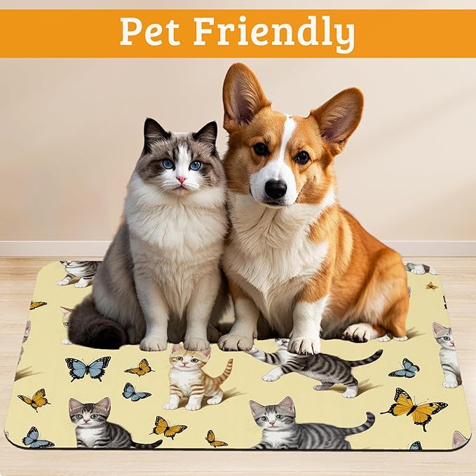 Dog Bowl Mat, Cute Cats Pet Feeding Mat - Image 2