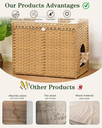 Cat Litter Box Enclosure Furniture, Handwoven Rattan Hidden Litter Box - Image 3