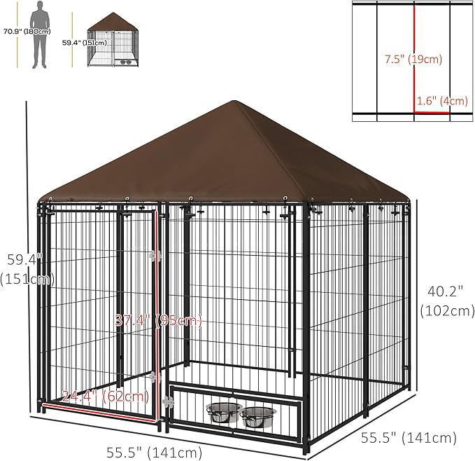PawHut Outside Dog Kennel, 4.6' x 4.6' x 5' Puppy Play Pen - Image 7