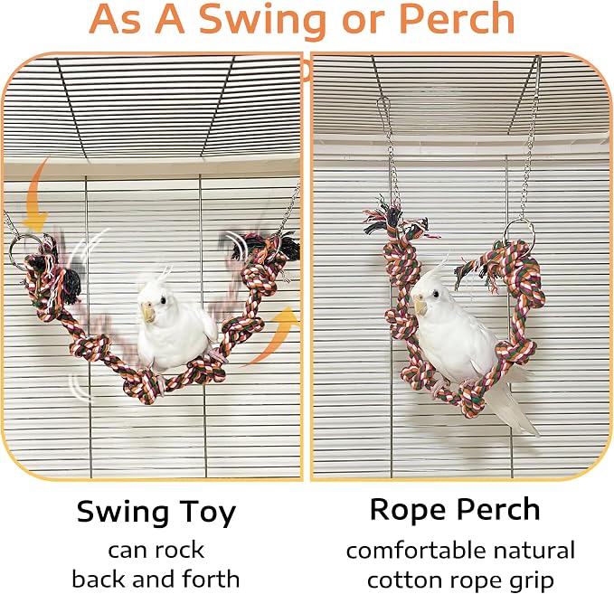 Bird Rope Perch & Swing Toy, Sturdy Knotted Parrot Cotton Rope - Image 2