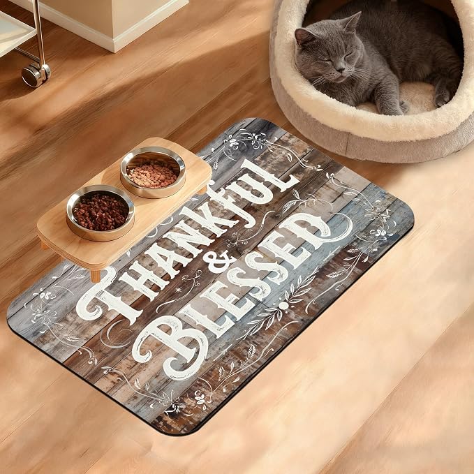 Thankful Feeding Mat, Blessed Absorbent Quick-Dry Cat Dog Food and Water Bowl by Unknown