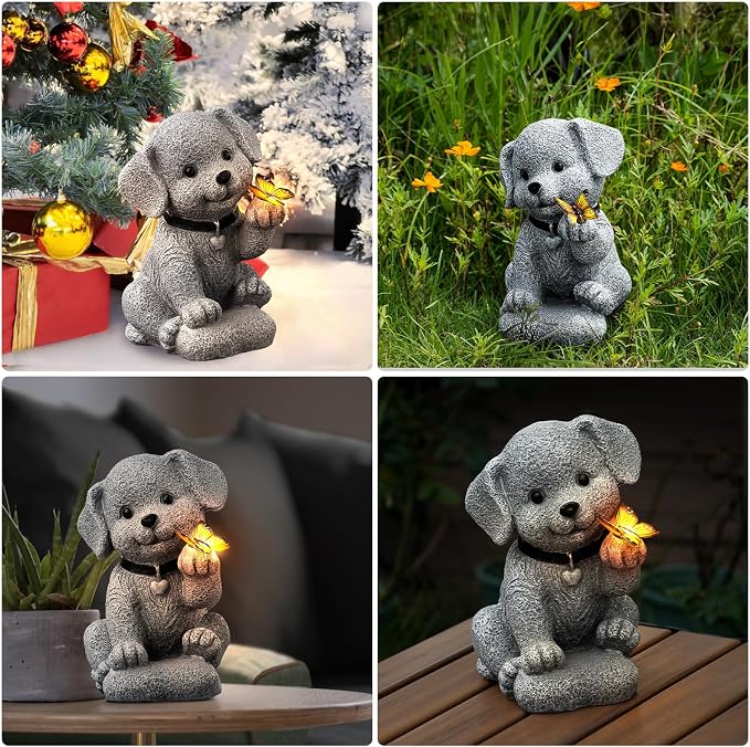 Solar Dog Garden Statue with Lantern Light – 8.2in Outdoor Dog Figurine - Image 6