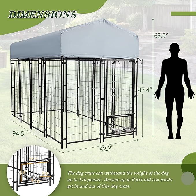 Grepatio Outdoor Dog Kennel for Large Dogs, Heavy Duty Welded Wire Steel Dog - Image 7