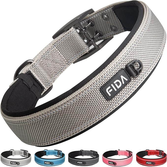 Fida Heavy Duty Dog Collar 1.5” Width, Ultra Soft Neoprene Padded, Adjustable by Fida