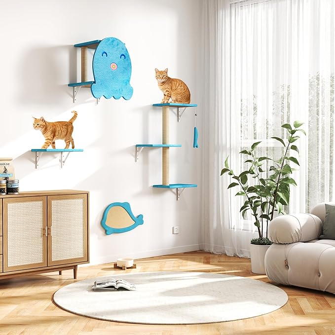 COZIWOW 4-Piece Wall-Mounted Cat Tree Set – Sturdy Wood Pet House, Scratching by COZIWOW