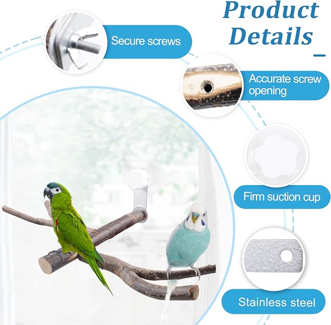 Bird Perch with Suction Cup Window Wall Bath Car Outdoor Travel Perch Stand - Image 2