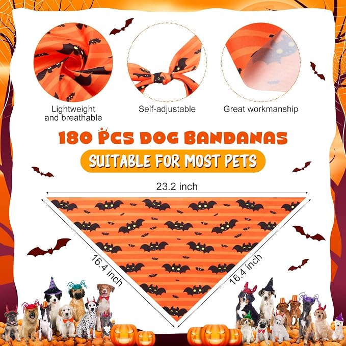 Aliceset 180 Pcs Halloween Dog Bandanas Bulk Halloween Bandana - Image 2