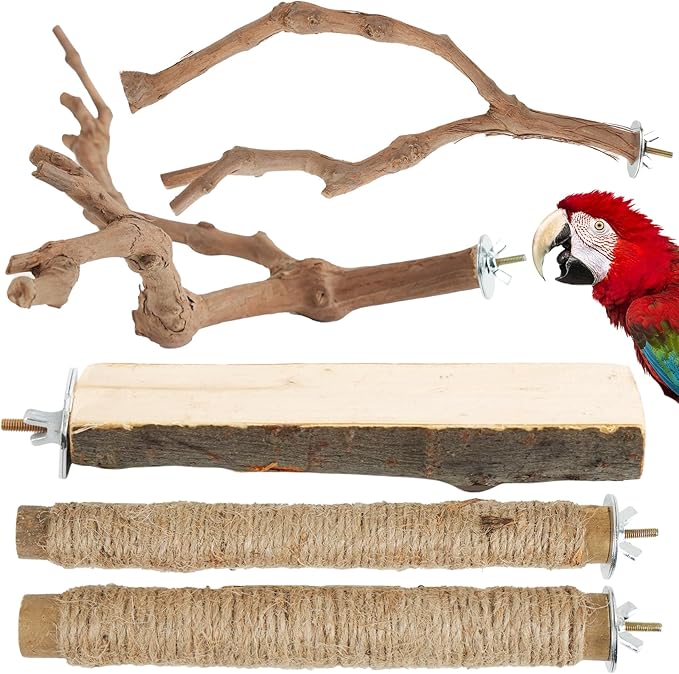 Bird Perch Stand, Pole Standing Natural Wood Bird Perch Set 5PCS Paw Grinding by Manoai