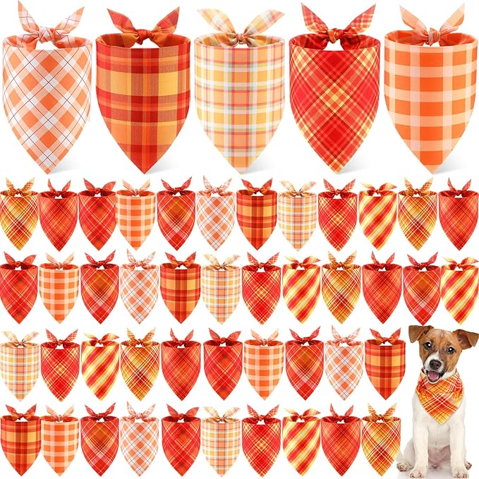 Weewooday 50 Pcs Thanksgiving Fall Dog Bandanas Bulk Plaid Bandanas by Weewooday
