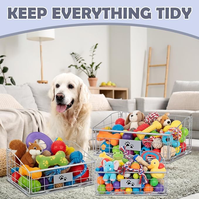 Mimorou 3 Pack Metal Dog Toy Baskets Multi-sized Foldable Dog Toy Bins Box - Image 5