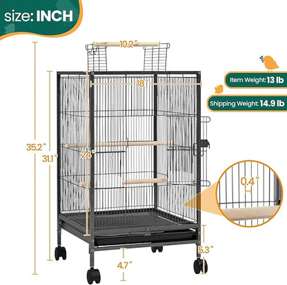 Yaheetech 35 inch Wrought Iron Bird Cage w/Play Open Top and Rolling Stand - Image 3
