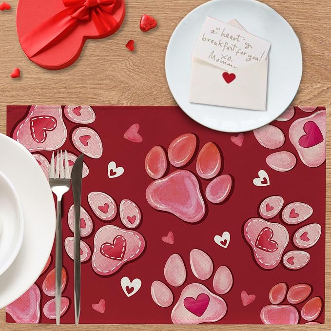 Valentines Day Dog Cat Paw Prints Placemats Set of 4, Anniversary Wedding Home - Image 4