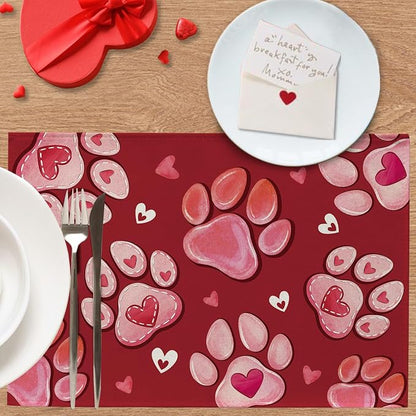 Valentines Day Dog Cat Paw Prints Placemats Set of 4, Anniversary Wedding Home - Image 4