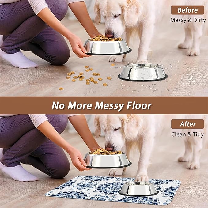 Mandala Flower Dog Food Mat for Floors, Cat Dog Bowl Mats for Food and Water - Image 5