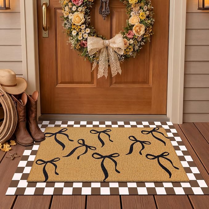 Tinideya 2 Pcs Boho Bows Door Mat Welcome Non Slip Coir Mats Floor Layering by Tinideya