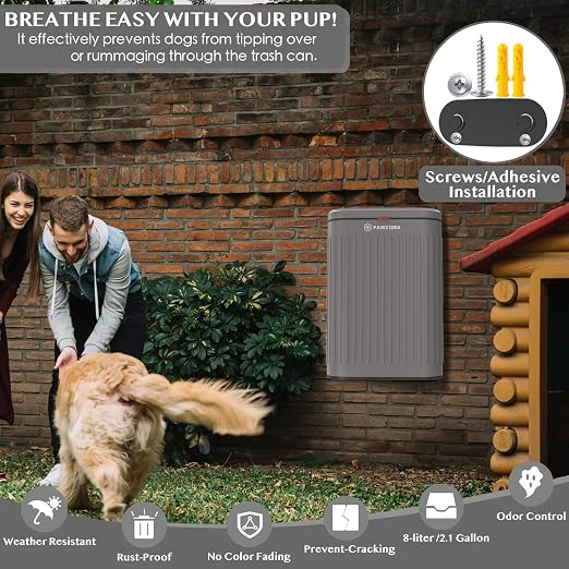 PAWZIDEA Dog Poop Trash Can Outside Wall Mount Odor Control, 2.1 Gallon Small - Image 4