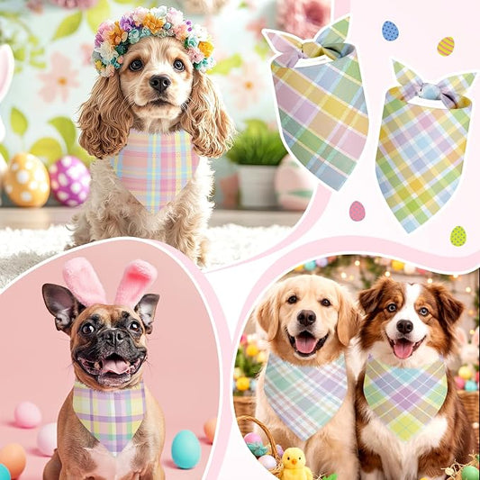 Abbylike 50 Pcs Easter Plaid Dog Bandanas Bulk Pastel Plaid Bandanas - Image 2
