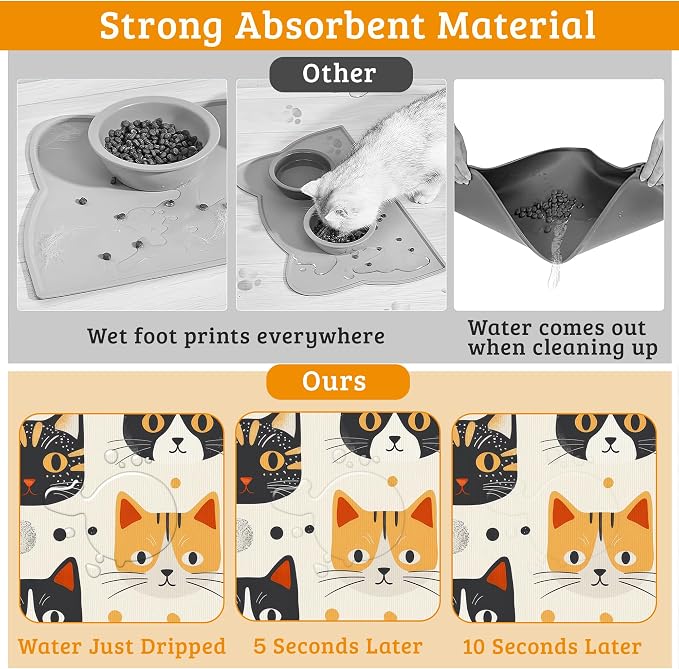 Cats Dog Cat Food Mat, Absorbent Waterproof Placemat - Image 3