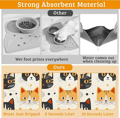 Cats Dog Cat Food Mat, Absorbent Waterproof Placemat - Image 3