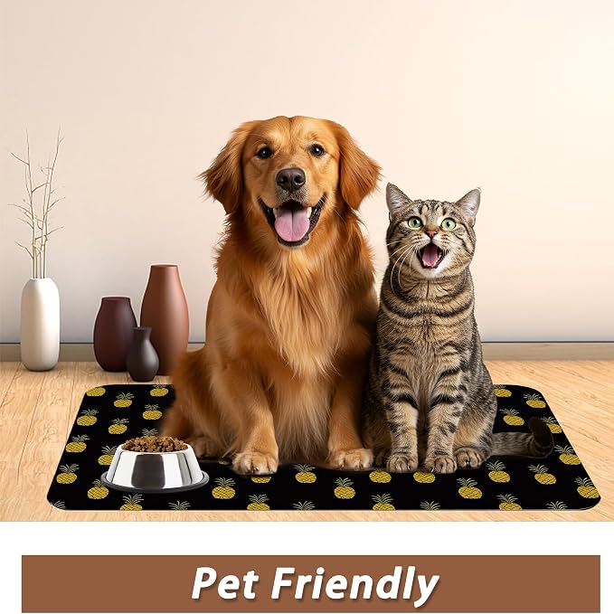 Dog Food Mat for Floors, Pineapple Tropical Absorbent Quick-Dry Pet Feeding Mat - Image 6
