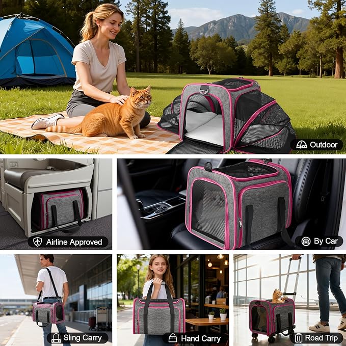 Pet Carrier with Wheels Up to 33 lbs Airline Approved Cat Carrier Rolling Pet - Image 6