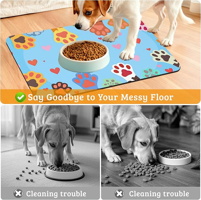 Pet Feeding Mat, Dog Paws Absorbent Dog Cat Food Mat Cute Cat Dog Mat - Image 4