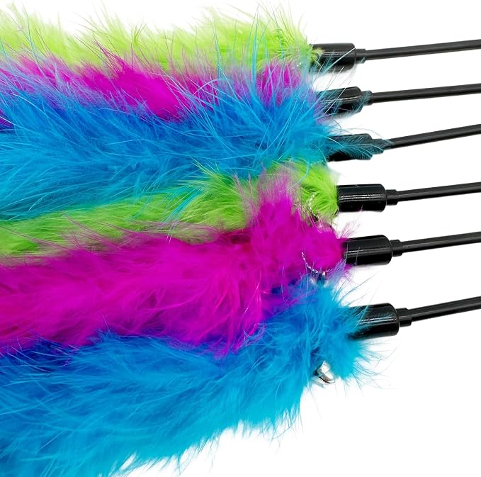 Cat Wand Feather Toys, 6 Pieces Interactive Cat Feathers Teaser Toy - Image 4
