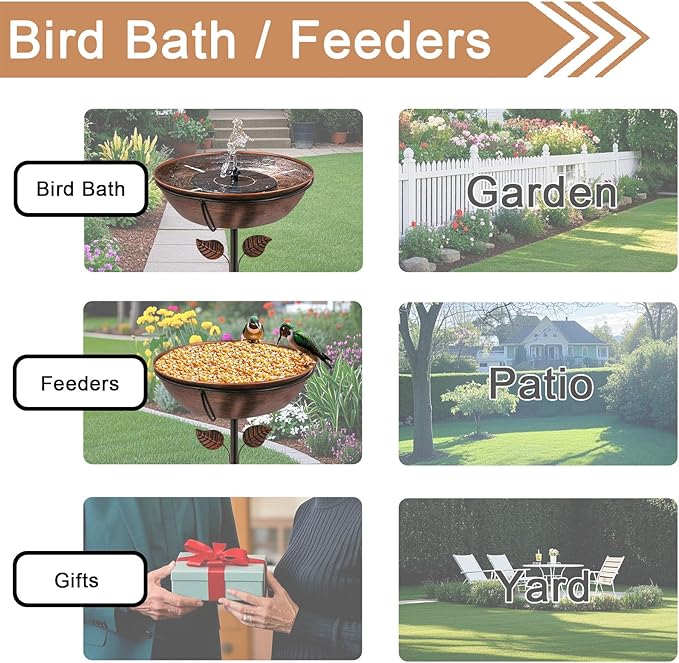 3" Deep Metal Bird Bath for Outdoors, Removable 13" Dia Bowl - Image 6