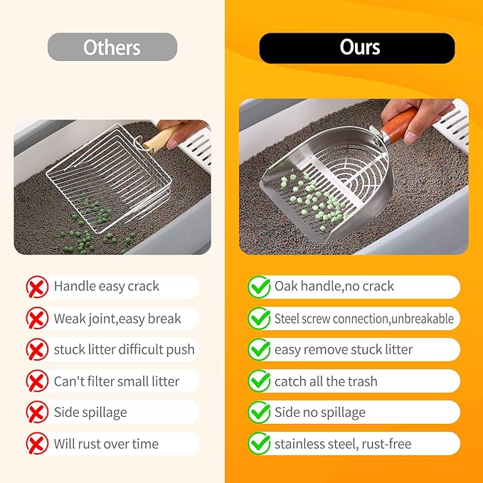 Custom 40% Thicker Side Edges 304 Stainless Steel Metal Cat Litter Scoop - Image 2