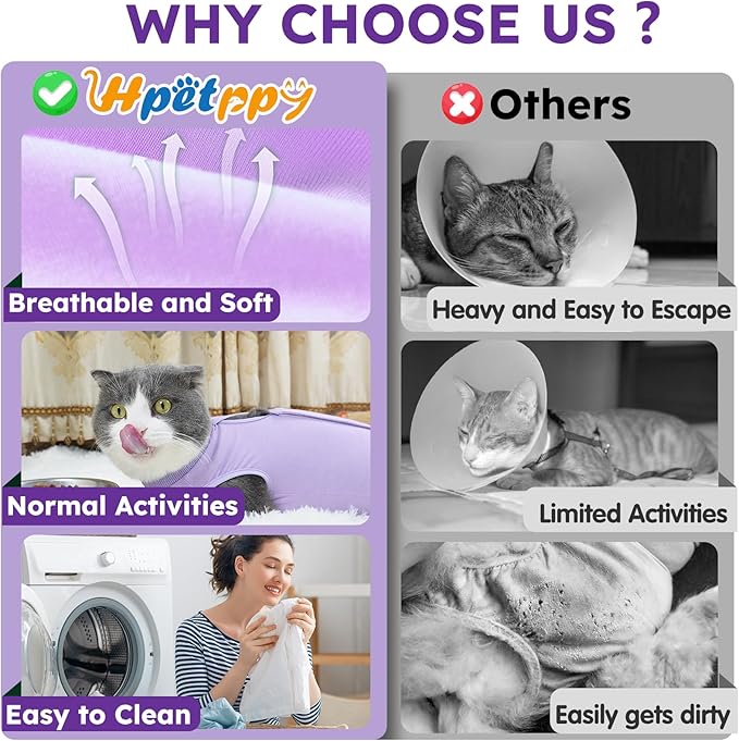 Cat Recovery Suit for Spay Abdominal Wound, Breathable Kitten Onesie for Cats - Image 8