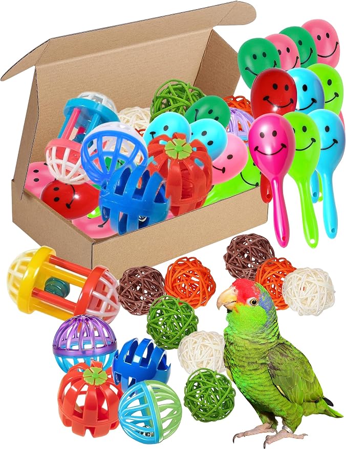 23-Pack Bird Toys for Parrots – Natural Rattan & Plastic Bell Balls – Safe by DIYUQISHI