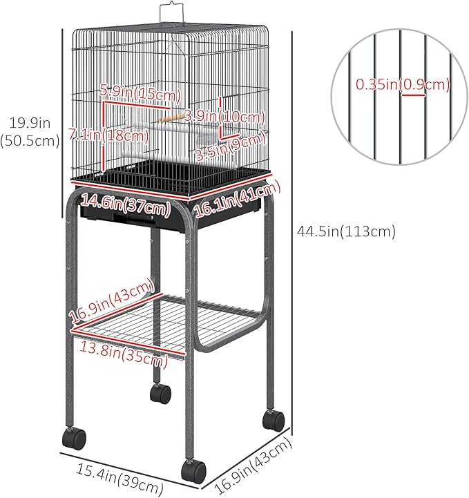 Pawhut 45-inch Metal Indoor Bird Cage, Parrot Cage, Bird Aviary - Image 7