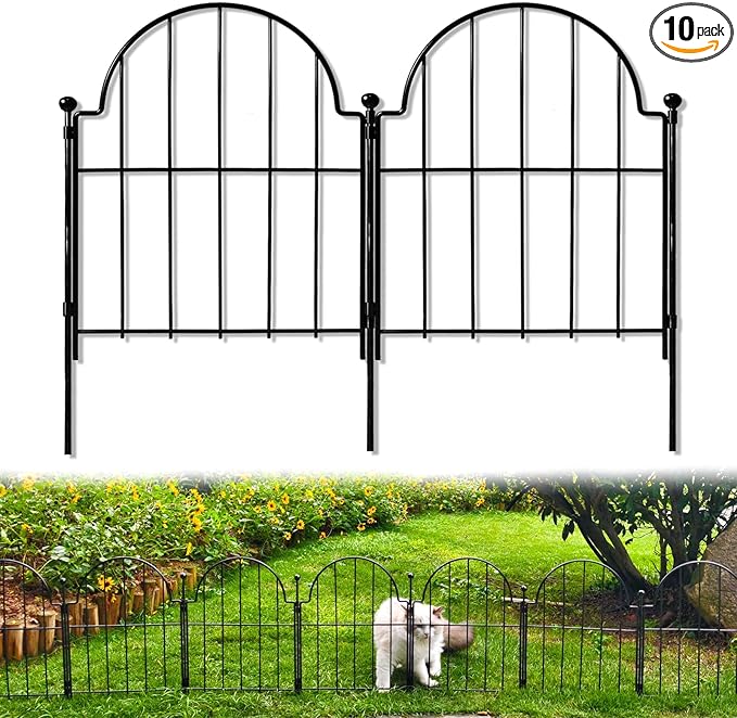 Garden Fence, 22 in x 10.83 ft Arched Rustproof Metal No Dig Fence Garden Fence by Blingluck