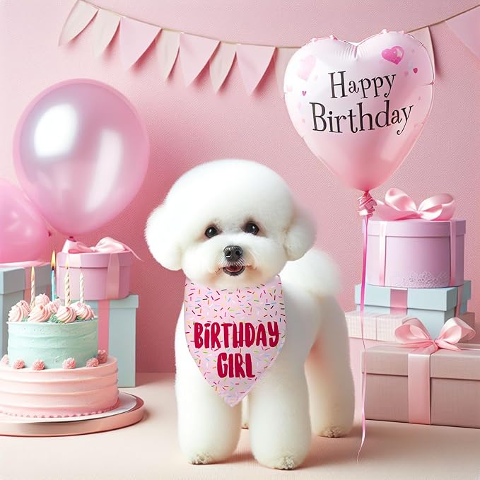 Birthday Girl Dog Bandanas 1 Pack, HBD Pet Scarves - Image 3