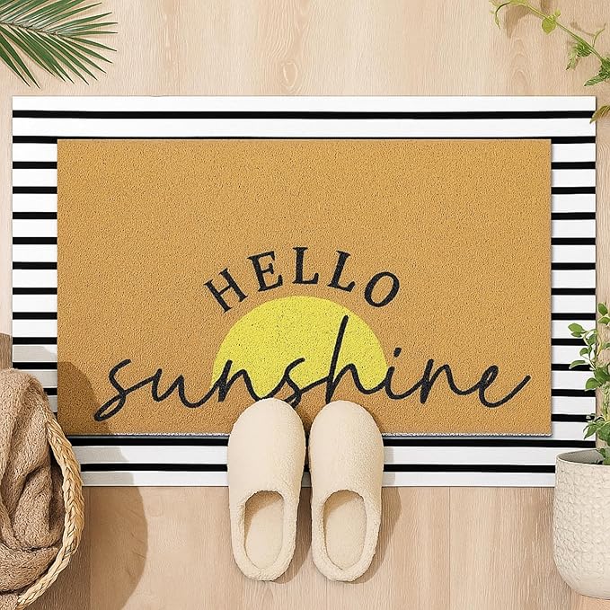 Tinideya 2 Pcs Summer Sunshine Door Mat Yellow Welcome Non Slip Coir Mats by Tinideya