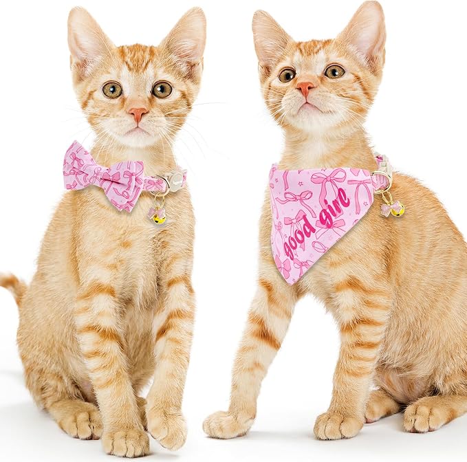Faygarsle 2 Pack Pink Bow Pattern Cat Collar Set - Image 7