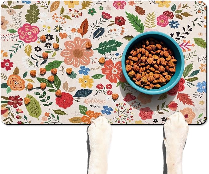 Absorbent Pet Dog Bowl Mat for Food and Water, Pet Cat Food Feeding Mat by Ideasonna