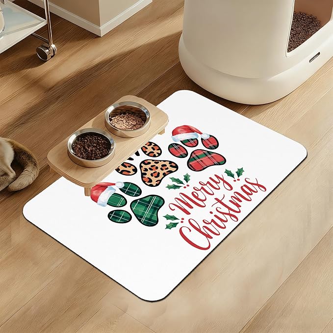 Dog Christmas Dog Food Mat–Christmas Stocking Absorbent Quick Dry Feeding by LUTASER