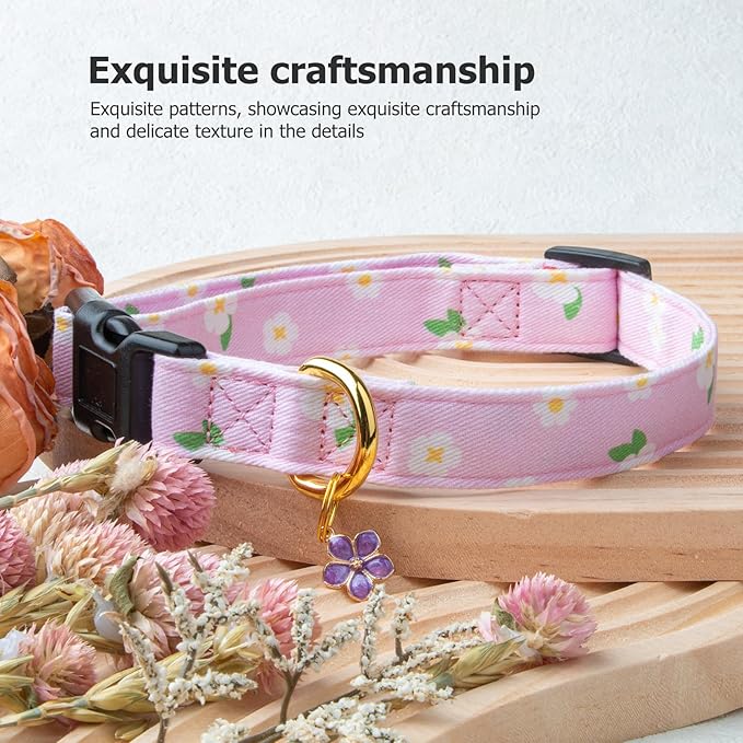 Cotton Handmade Dog Collar Cute and Distinctive Patterns Purple Flower - Image 5