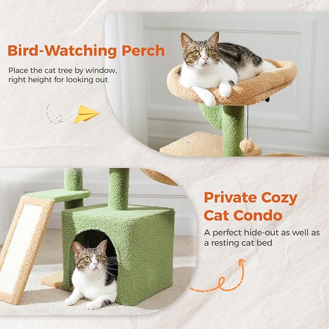 PETEPELA Cactus Cat Tree for Indoor Cats, Cozy Hammock and Removable Top Bed - Image 3