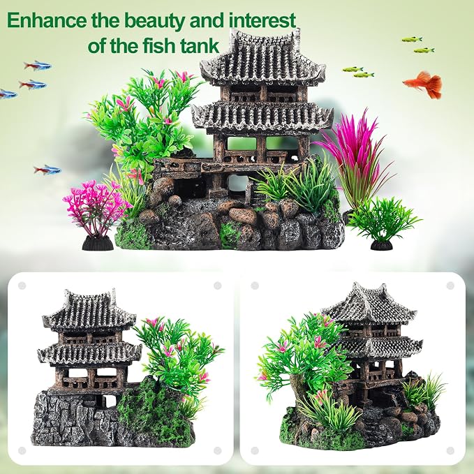 CousDUoBe 9Pcs Resin Castle Decorations Set，Realistic Fish Tank Castle - Image 4
