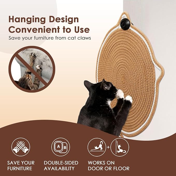 Cat Scratcher Mat, Natural Cotton Rope Cat Scratch Pad, 15.7'' Round Horizontal - Image 4