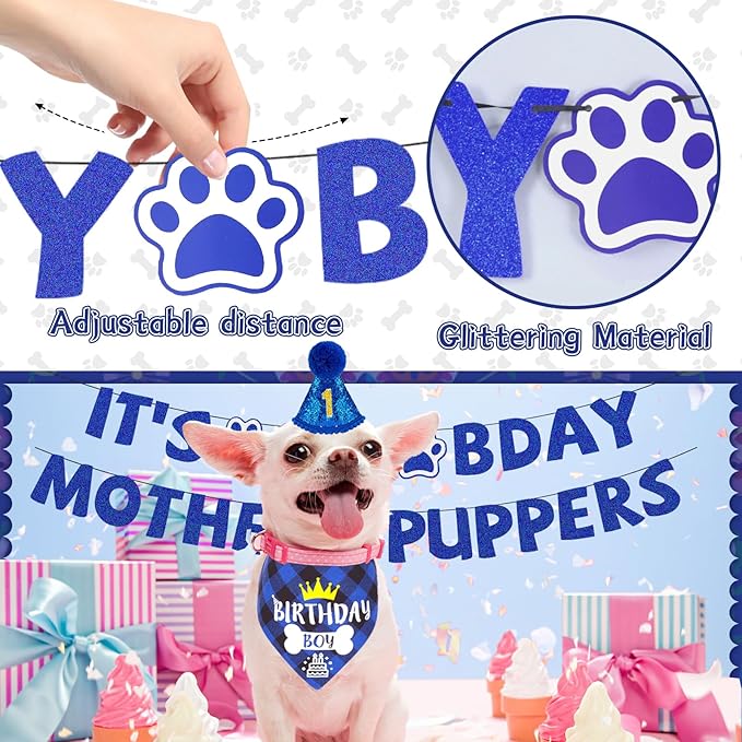 Blue Dog Birthday Party Supplies Pet Birthday Bandanas Boy Doggy Birthdays Hat - Image 3