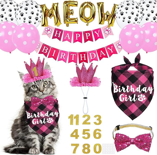 Cat Birthday Party Supplies, Cat Birthday Hat Crown by JOTFA