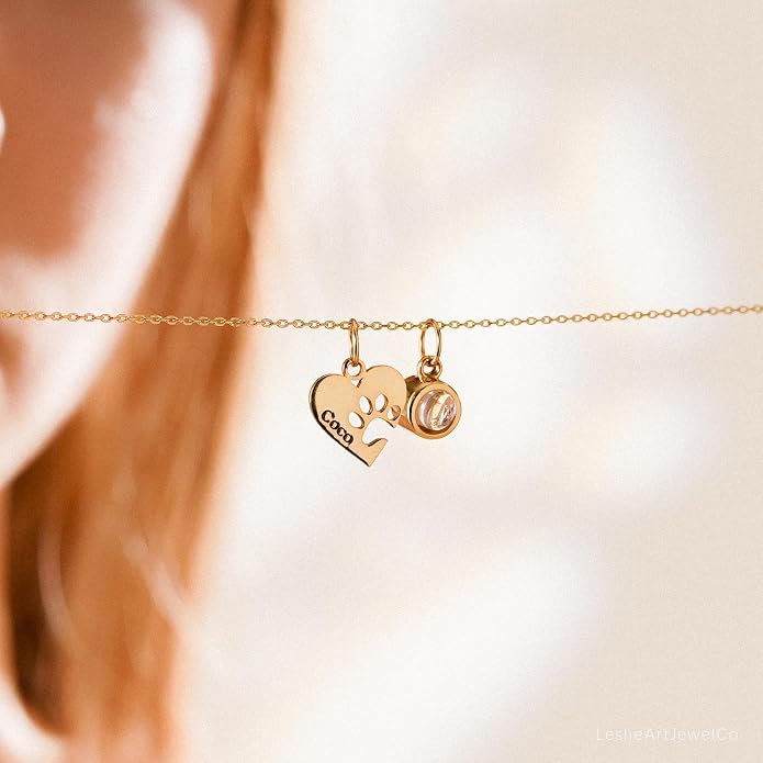 Personalized Cute Dog Cat Paw Name Necklace Forever Love Custom Heart Pendant - Image 7
