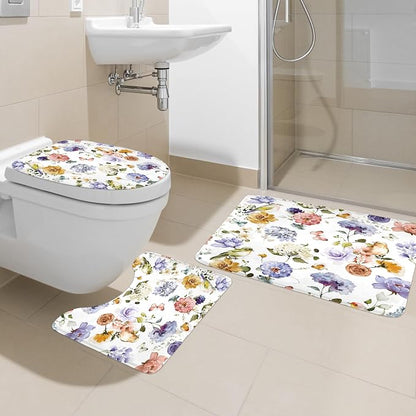 4 PCS Purple Floral Birds Bathroom Set - Image 2