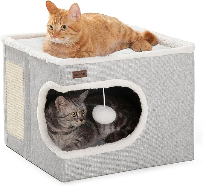 Cat Bed for Indoor Cats Cube House, Covered Cat Cave Beds & Furniture by Garnpet