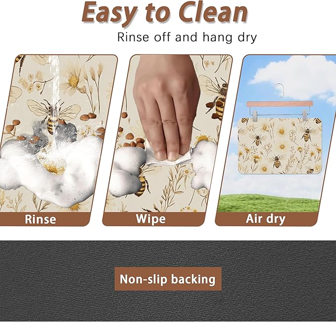 Bees Boho Daisy Floral Dog Food Mat - Image 4